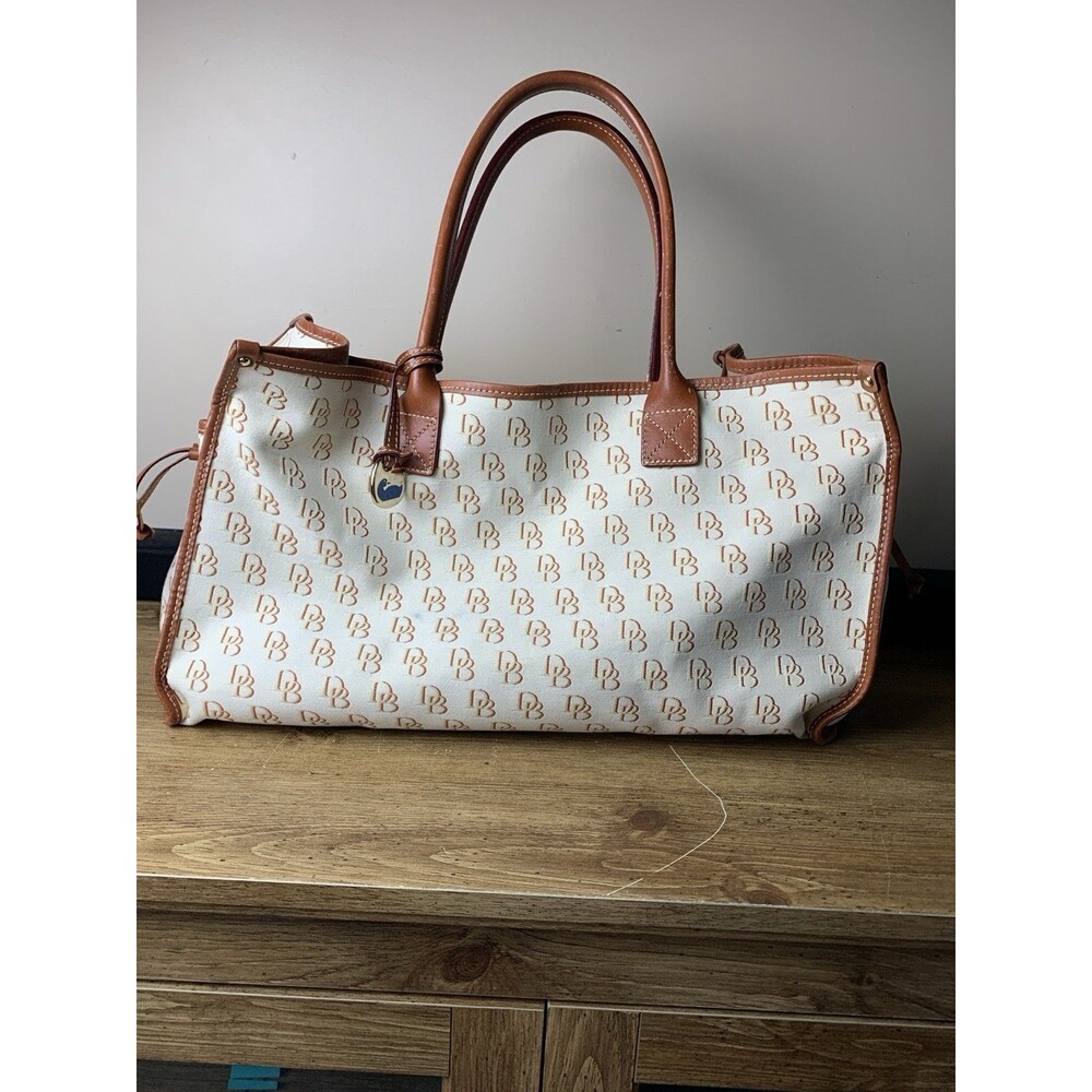 Dooney & Bourke Letter Logo Monogram Tote Bag Leather Canvas Beige - Picture 4 of 16